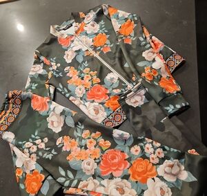 Fashion Nova Floral Bomber Jacket - Black and Orange
